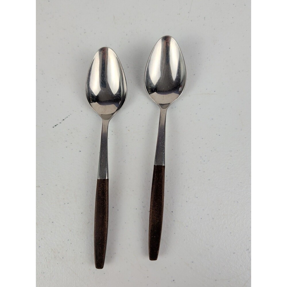 Canoe Oval 7" Spoons EKCO Eterna Forged Stainless Japan Wood Handle MCM